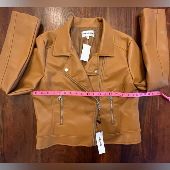 Faux Leather Camel Moto Jacket - Picture 2 of 12